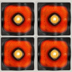 Red Black Square Ceramic Wall Lights by Hustadt Keramik, Germany, 1970