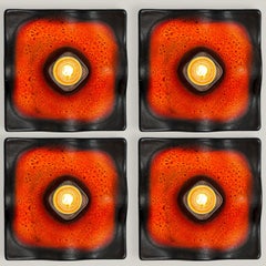 Red Black Square Ceramic Wall Lights by Hustadt Keramik, Germany, 1970