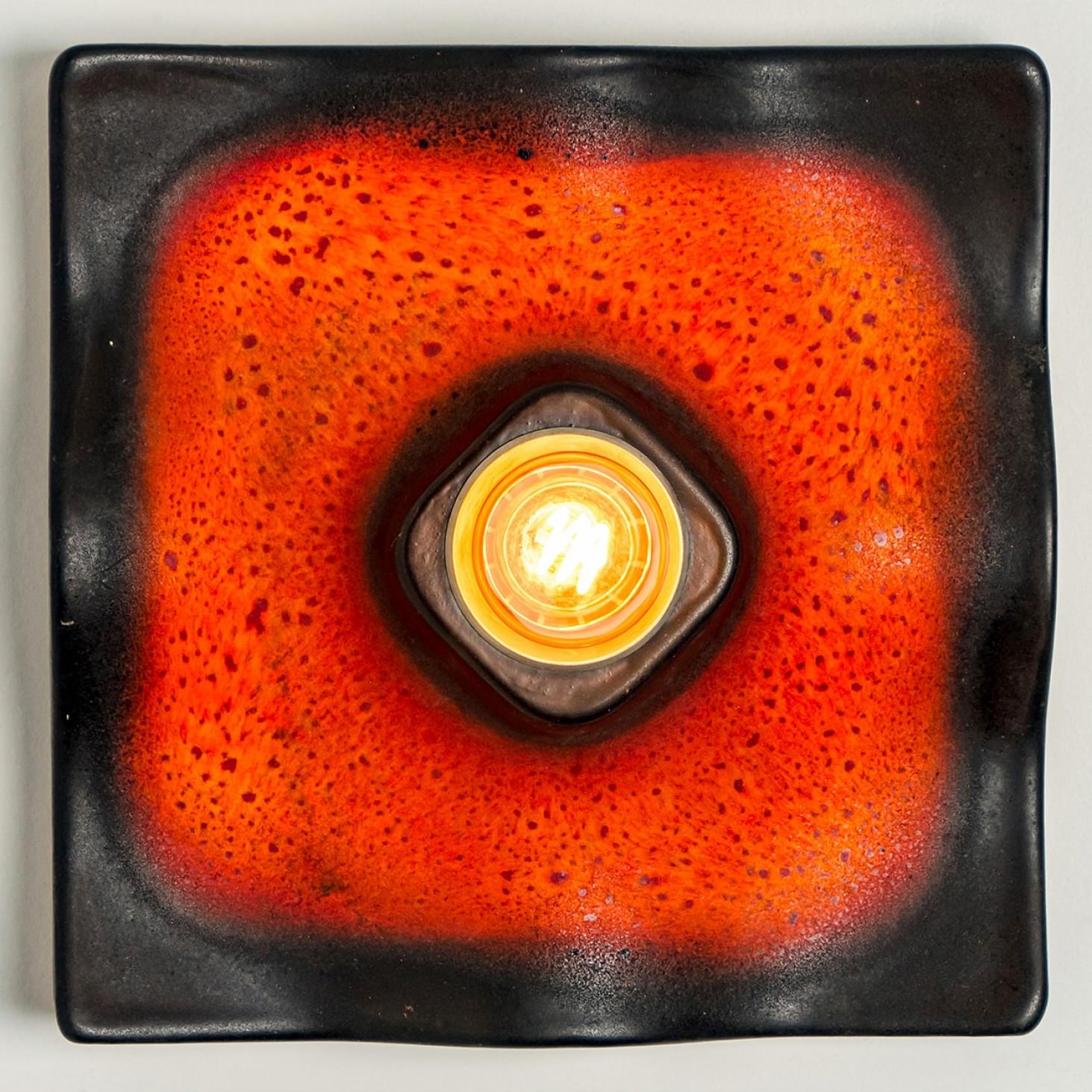 Rot-schwarze quadratische Wandleuchten aus Keramik von Hustadt Keramik, Deutschland, 1970 im Angebot 2