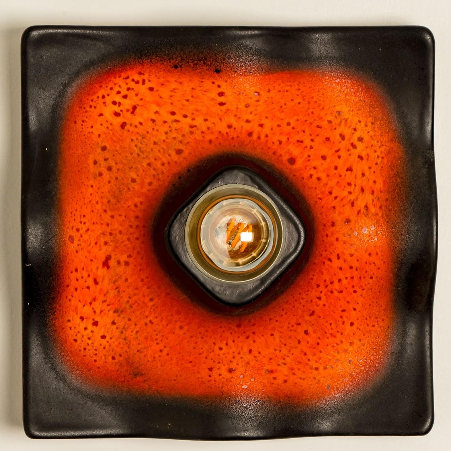 Rot-schwarze quadratische Wandleuchten aus Keramik von Hustadt Keramik, Deutschland, 1970 im Angebot 3