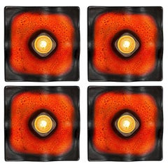 Red Black Square Ceramic Wall Lights by Hustadt Keramik, Germany, 1970