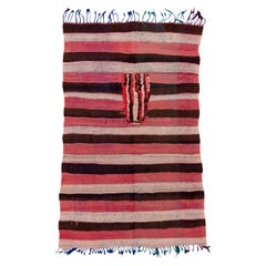 Red Black Striped Moroccan with Kilim Pile