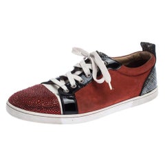 Red/Black Suede and Patent Leather Gondola Strass Low Top Sneakers Size 42