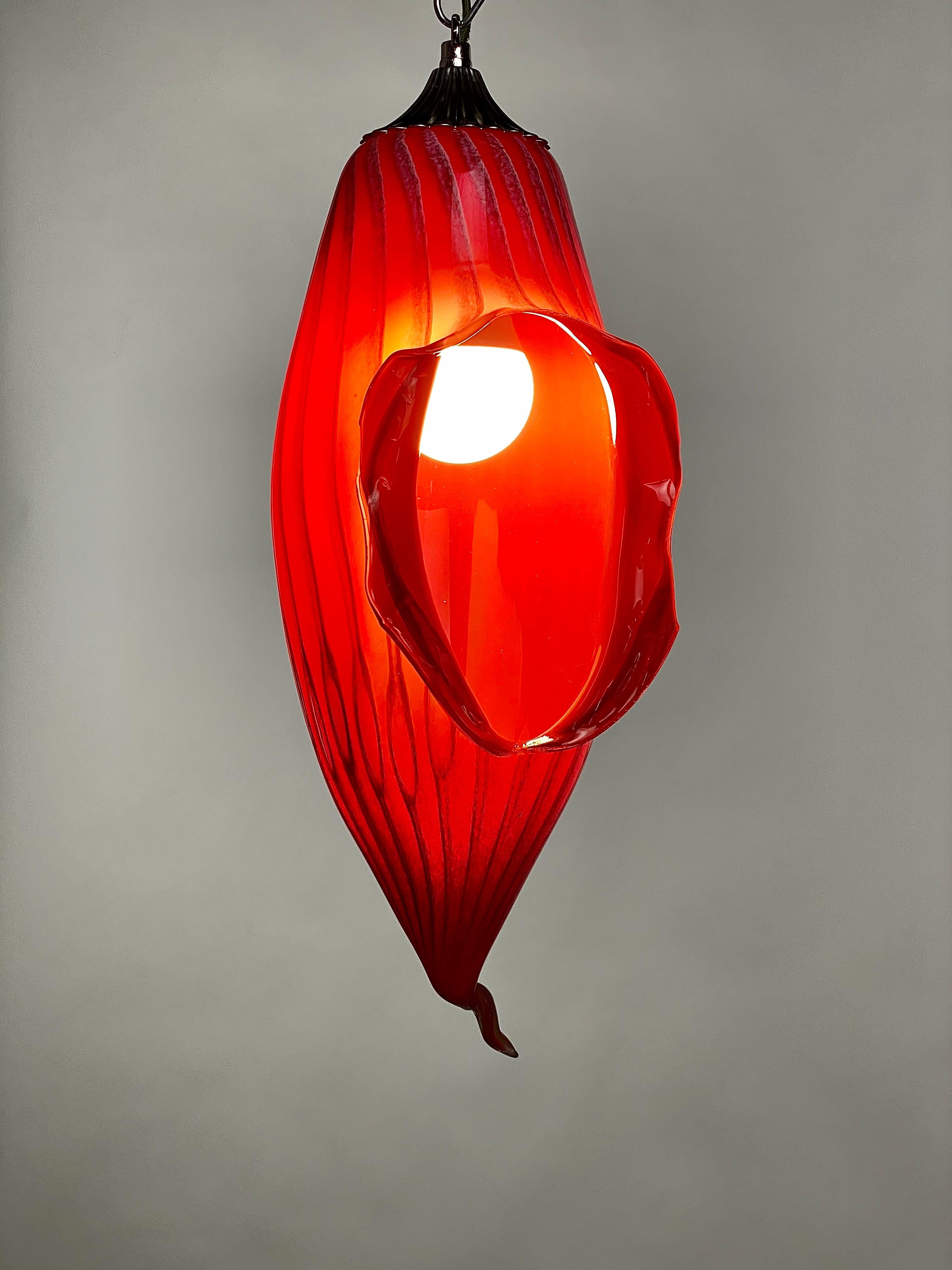Contemporary Red Blown Glass Table or Pendent Light, 21st Century by Mattia Biagi For Sale