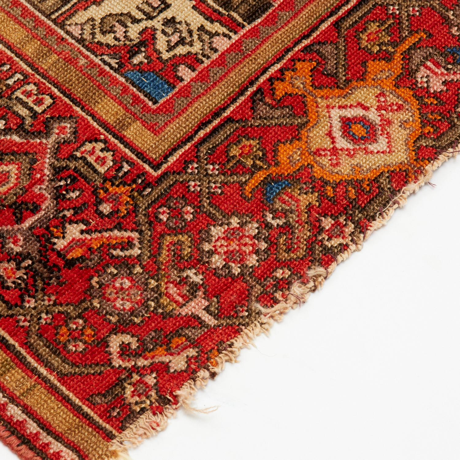 20th Century Red, Blue and Cream Vintage Persian Sarouk Wool and Silk Rug For Sale