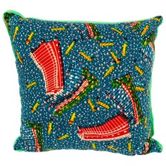 Red/Blue and Green Backed African Wax Print Pillow