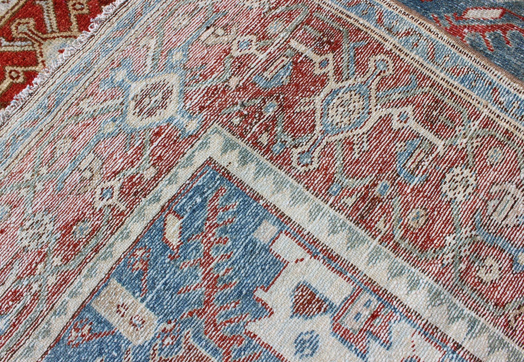 Red, Blue, and Ivory Antique Persian Malayer Rug with Blossom Design For Sale 5