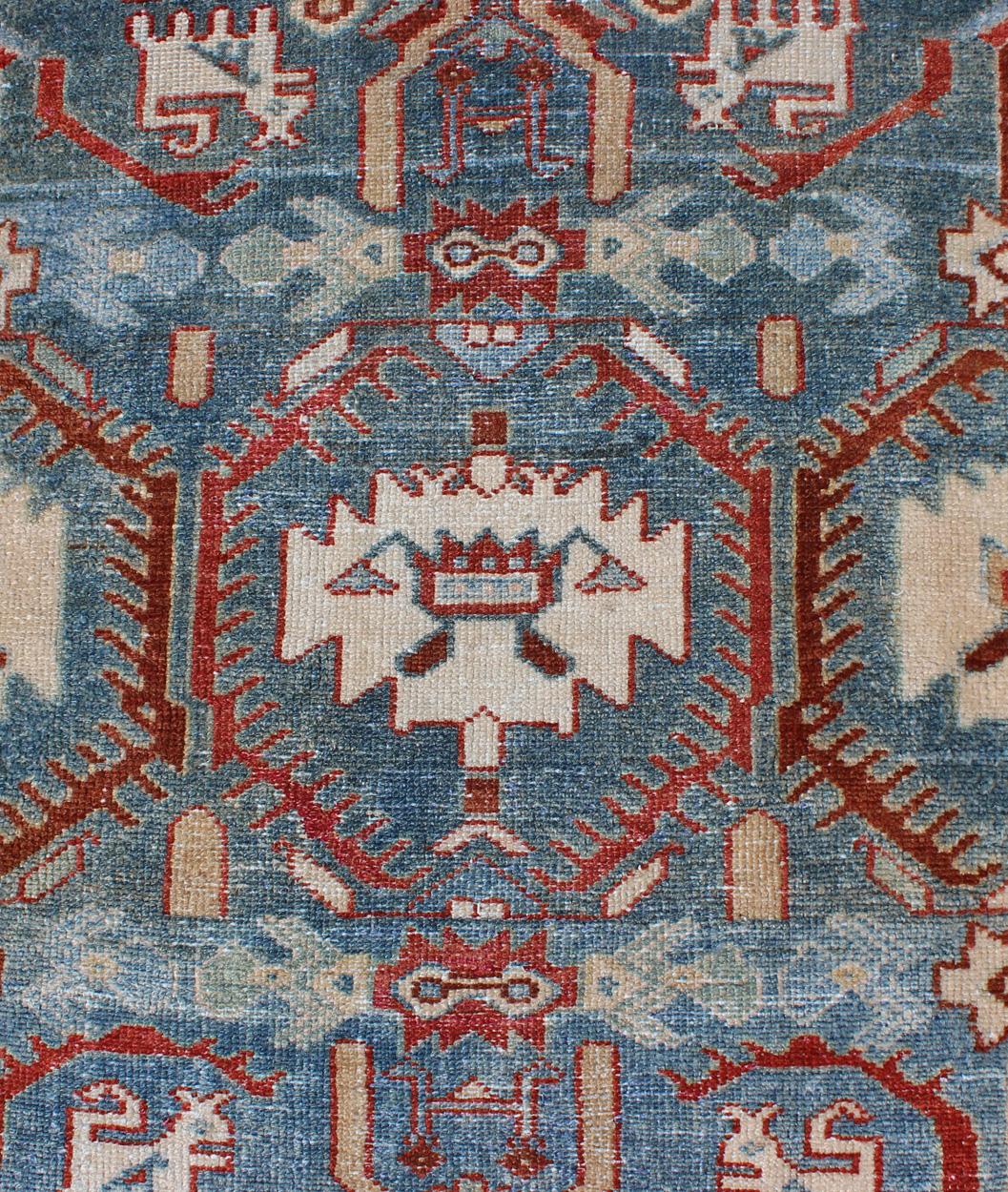 Red, Blue, and Ivory Antique Persian Malayer Rug with Blossom Design For Sale 2
