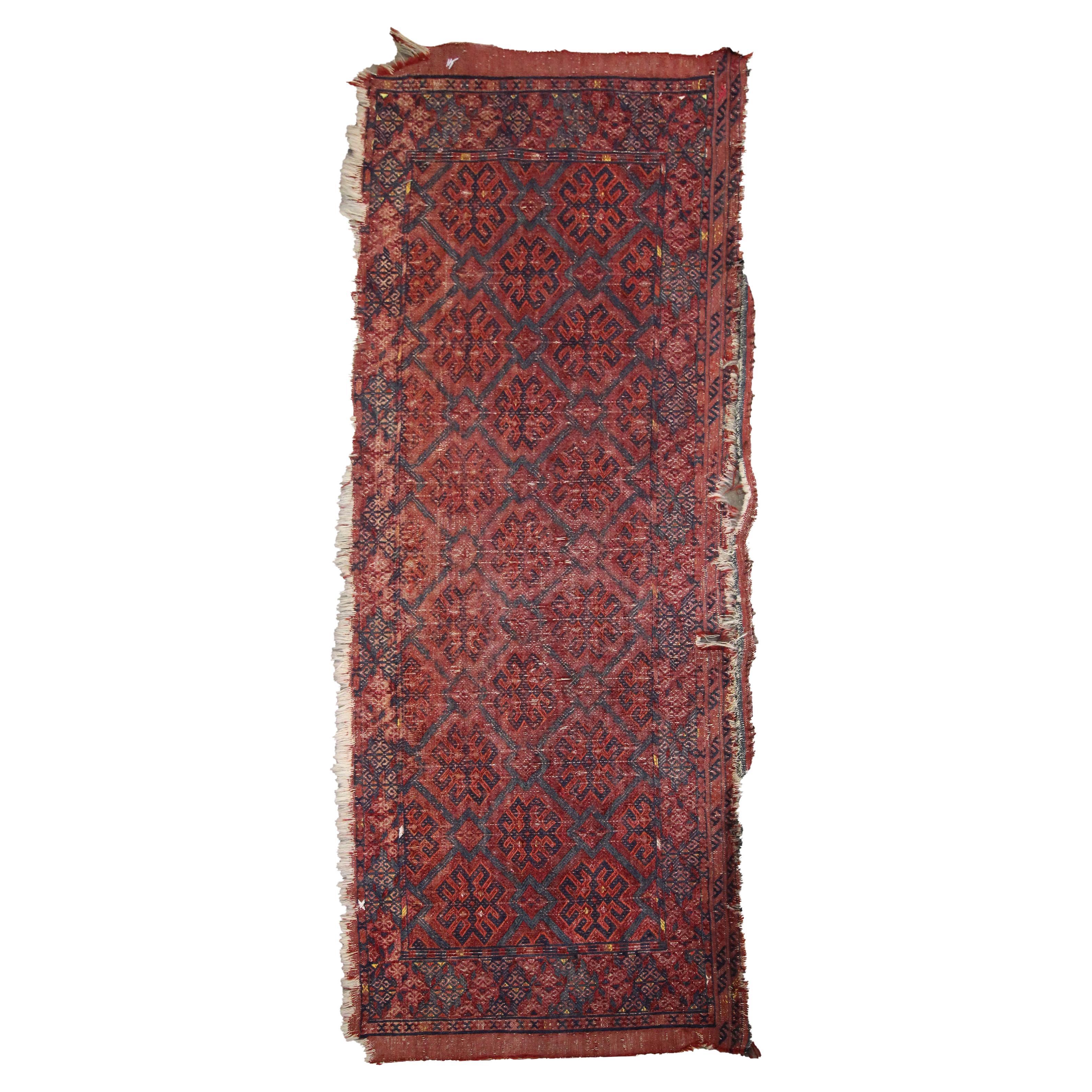 Red Blue Antique Wool Rug Handwoven Oriental Geometric Area Rug For Sale