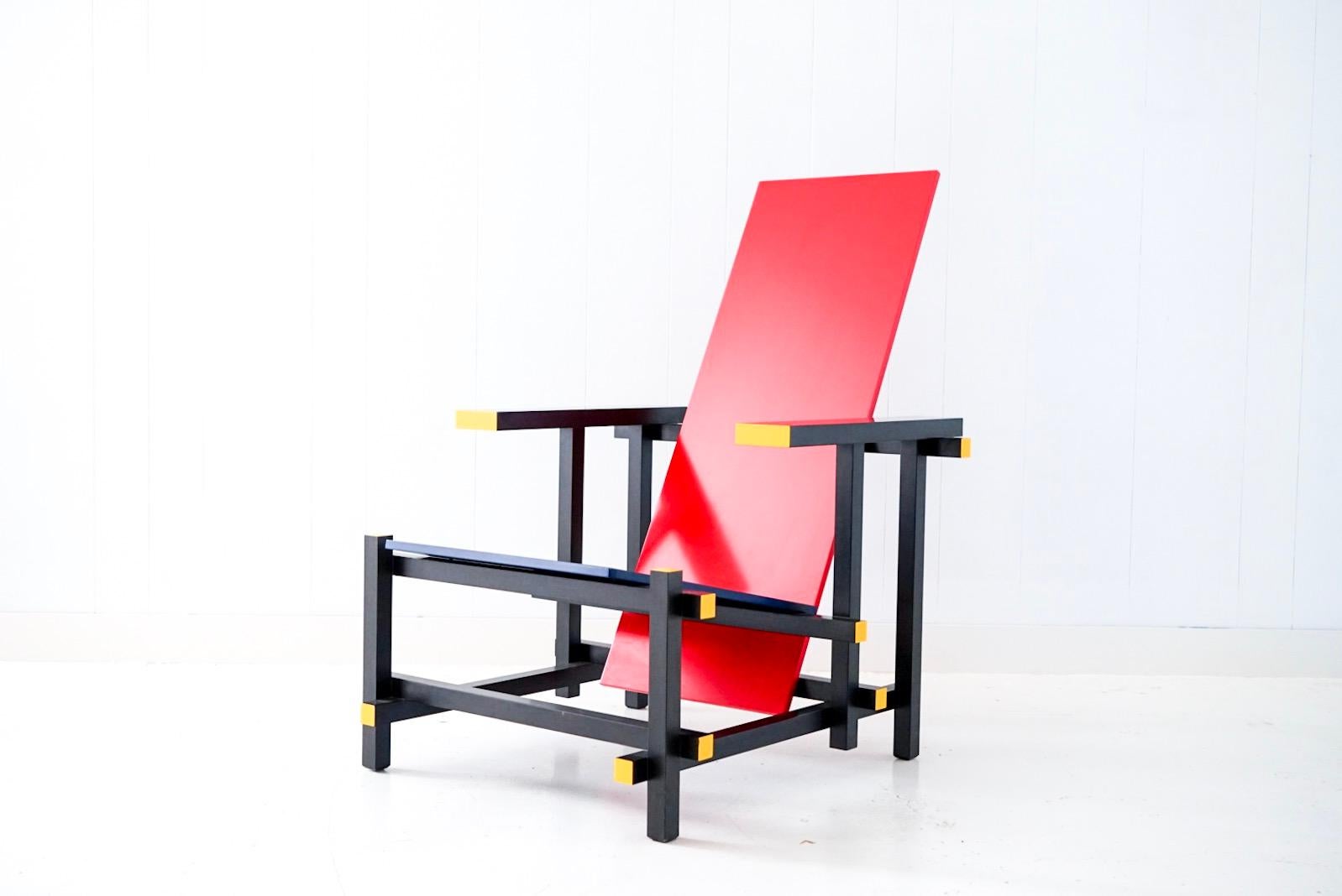 Red Blue Armchair by Gerrit Rietveld for Cassina, Signed 1996 Production In Excellent Condition In Los Angeles, CA