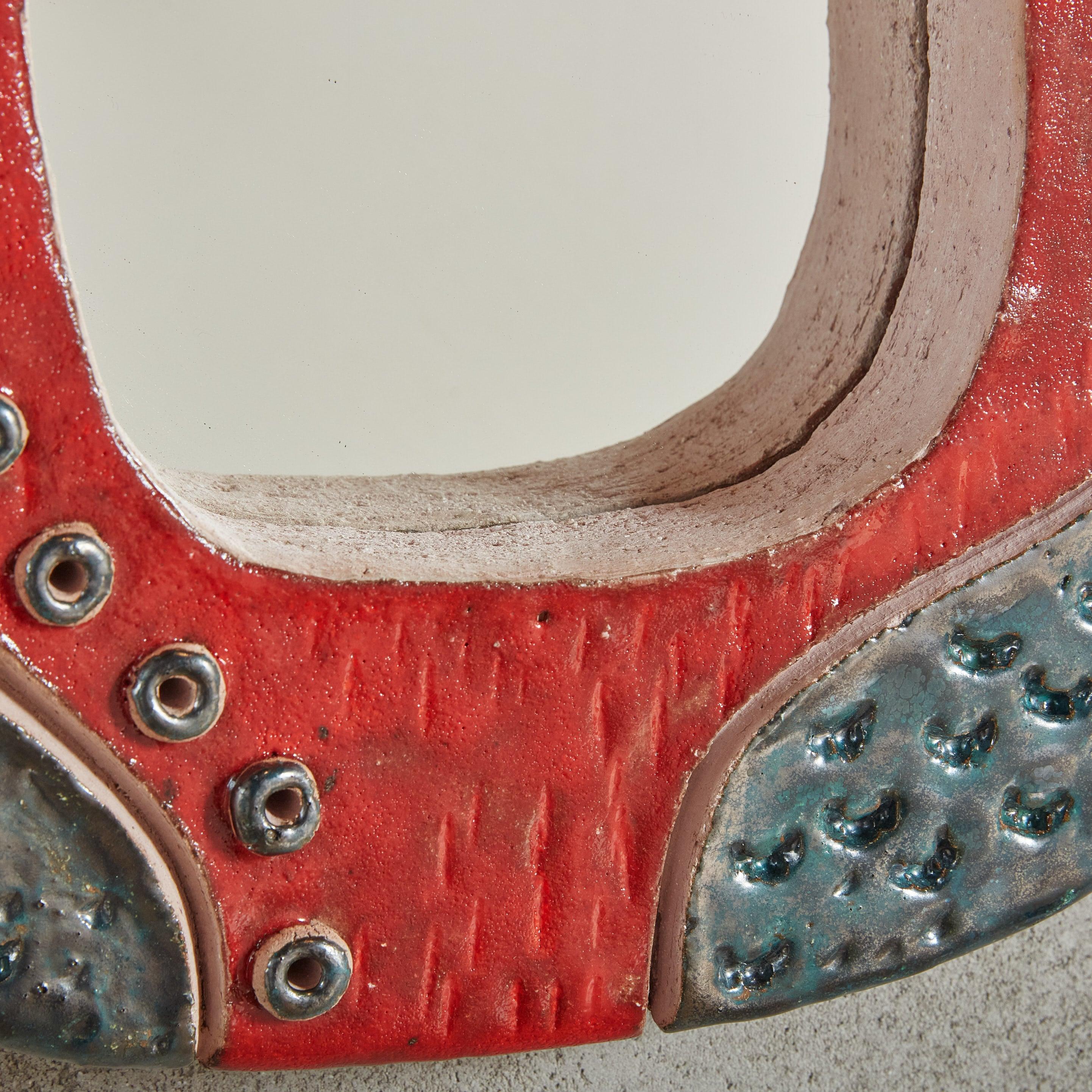 Miroir en céramique rouge et bleue de Nathalie Soufflet, France 21e siècle Excellent état - En vente à Chicago, IL