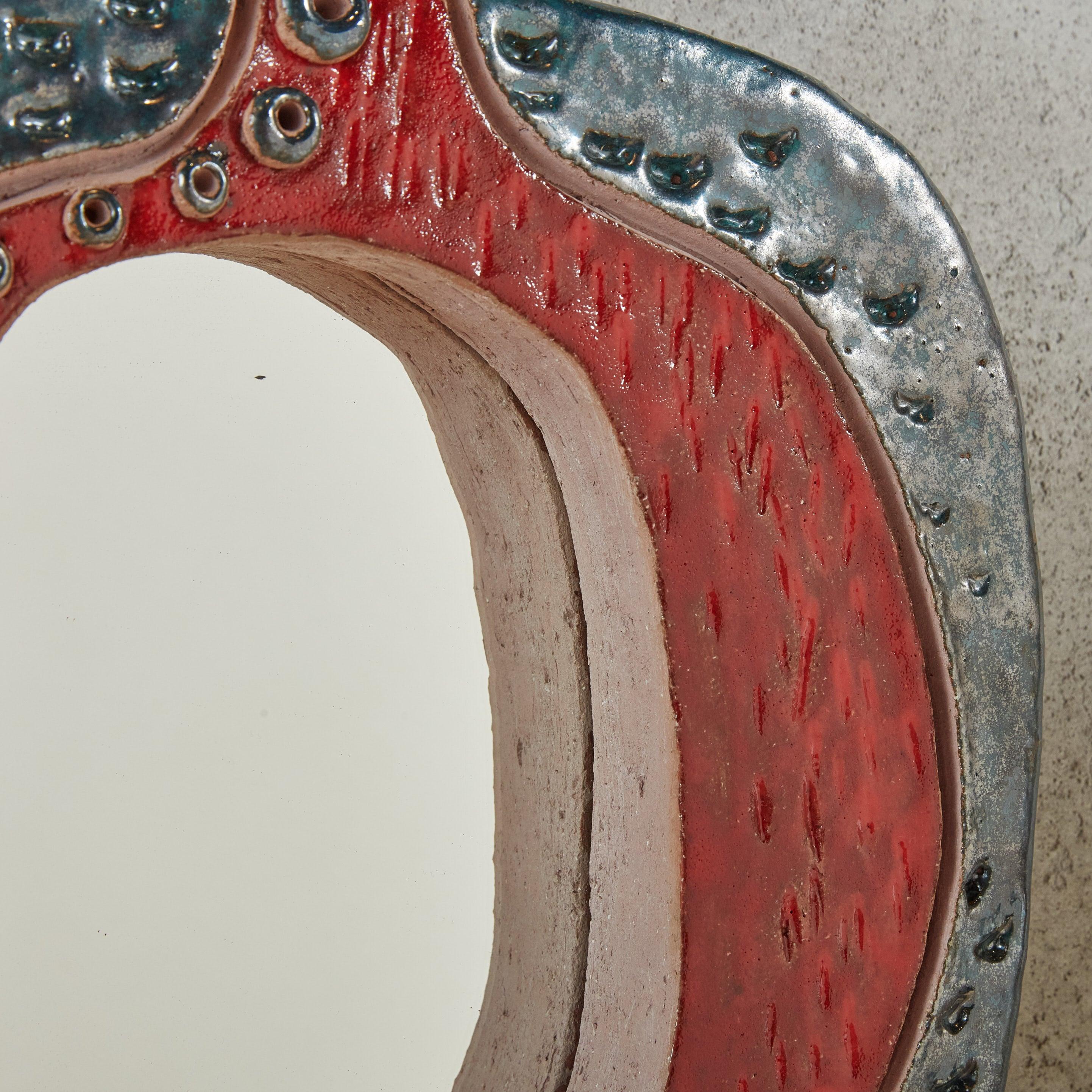 XXIe siècle et contemporain Miroir en céramique rouge et bleue de Nathalie Soufflet, France 21e siècle en vente