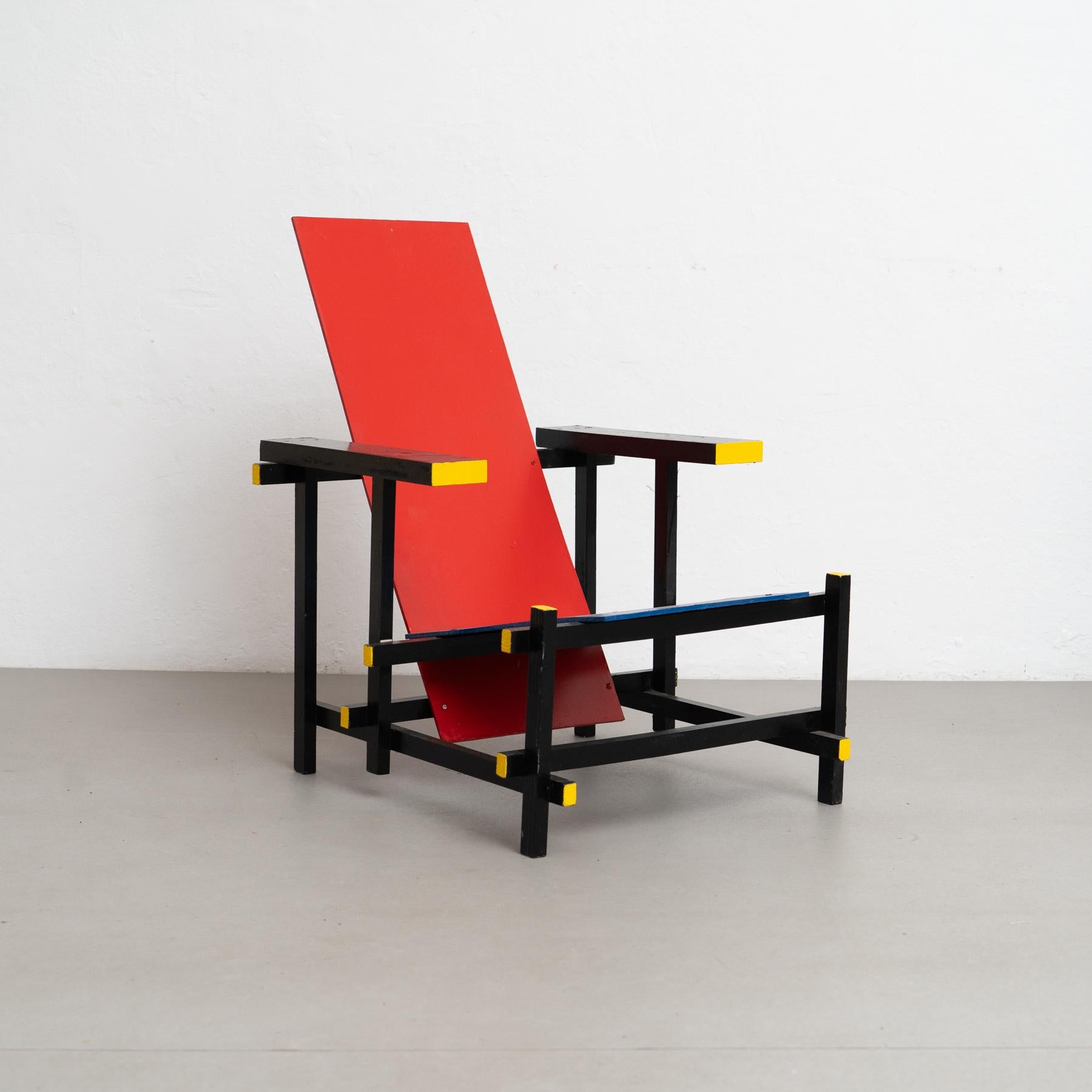 Chaise rouge et bleue - D'après le Design de Gerrit Rietveld, circa 1970 Bon état - En vente à Barcelona, ES
