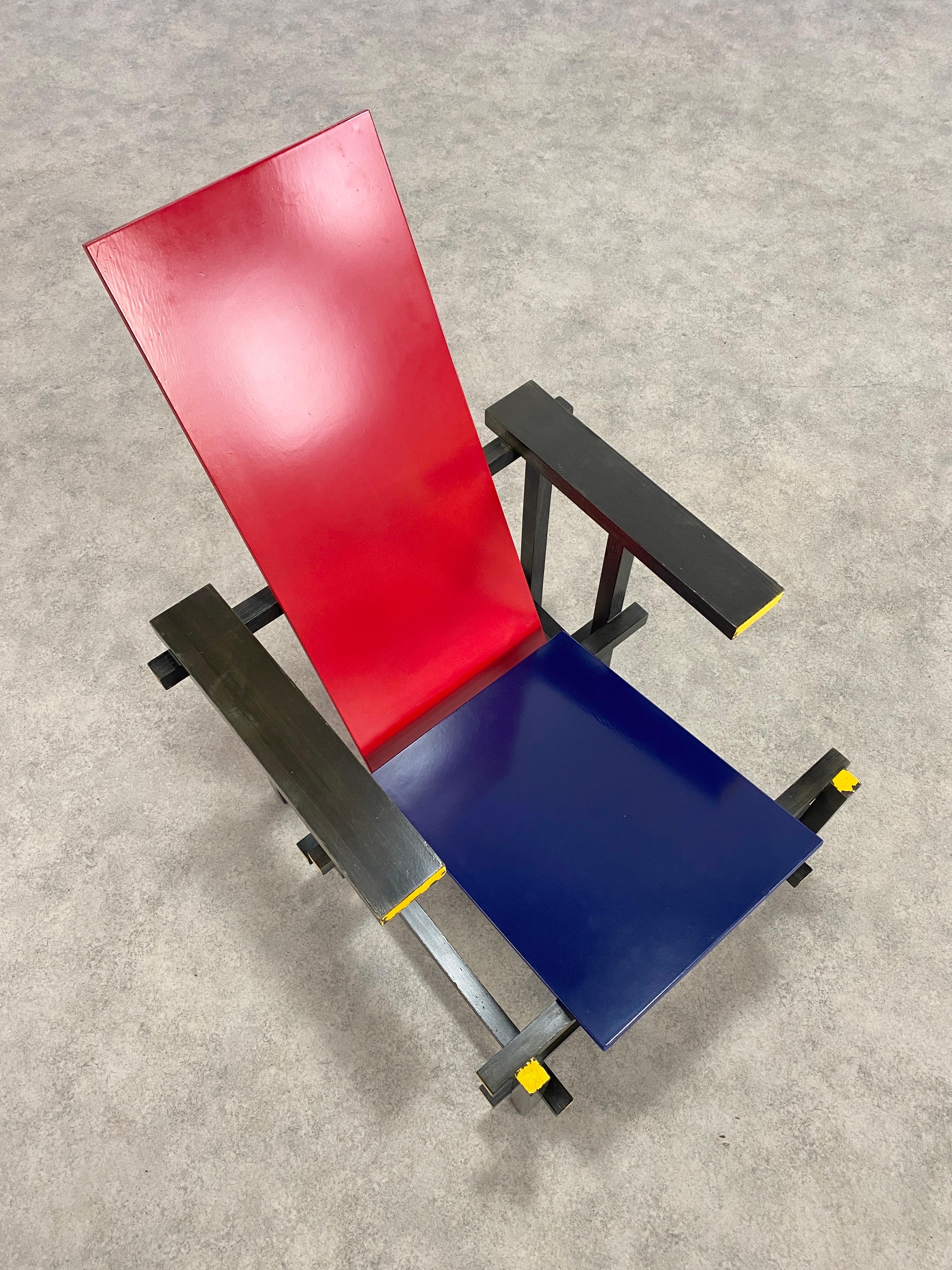 Italian Red Blue Chair by Gerrit Rietveld for Cassina No. 213