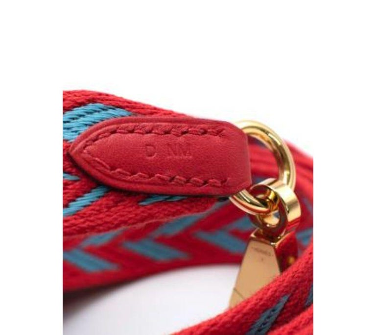Hermes Red And Blue Chevron Bag Strap
 
 - Excellent condition, never been worn
 - 100% canvas 
 - 100% calfskin leather details 
 - Leather and gold-tone hardware