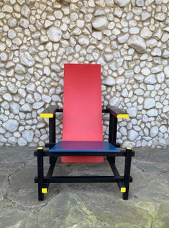 Red & Blue De Stijl Armchair by Gerrit Rietveld, vintage 1970-80s