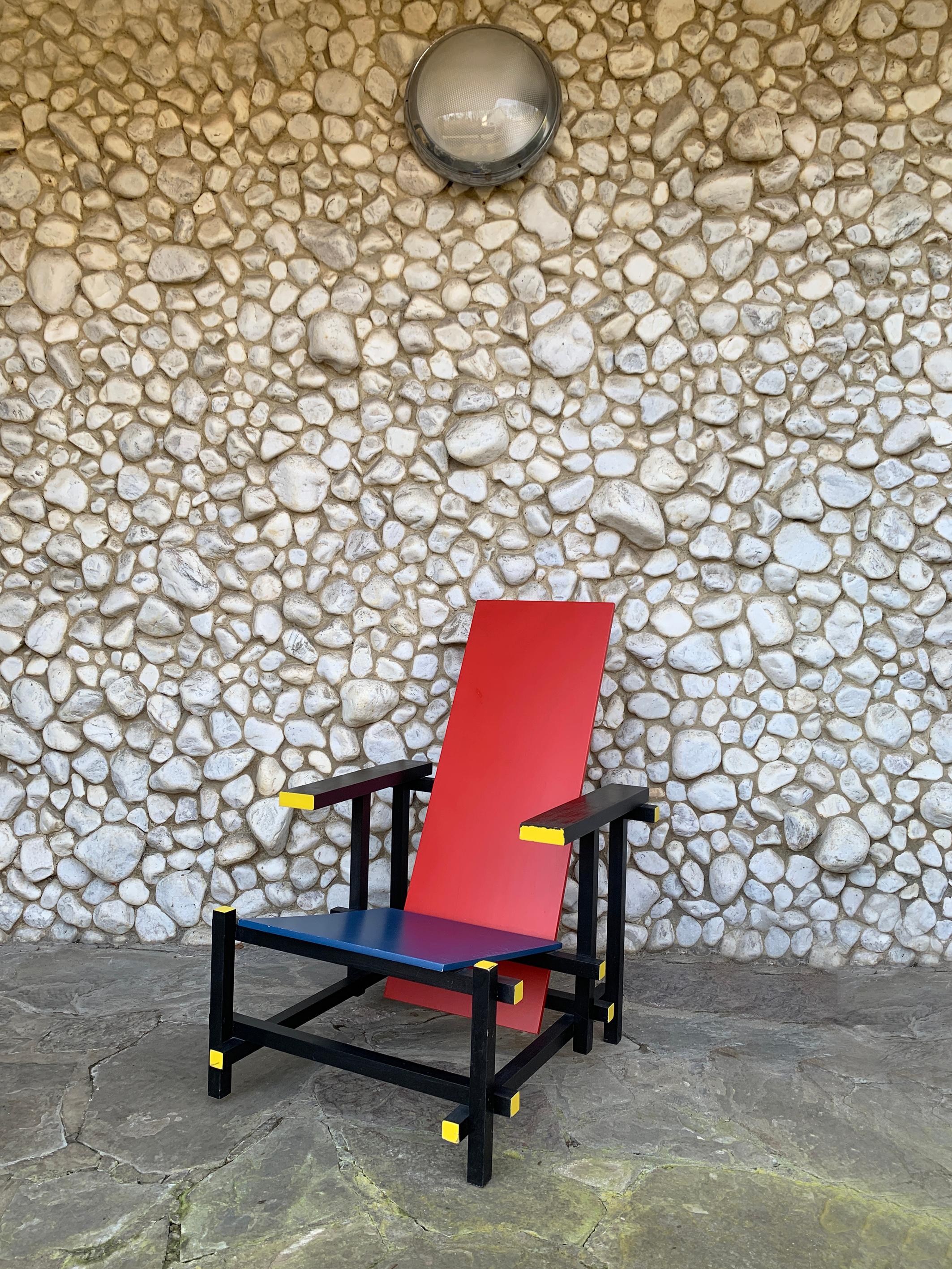 De Stijl-Sessel in Rot & Blau von Gerrit Rietveld, Vintage 1970-80er Jahre (20. Jahrhundert) im Angebot