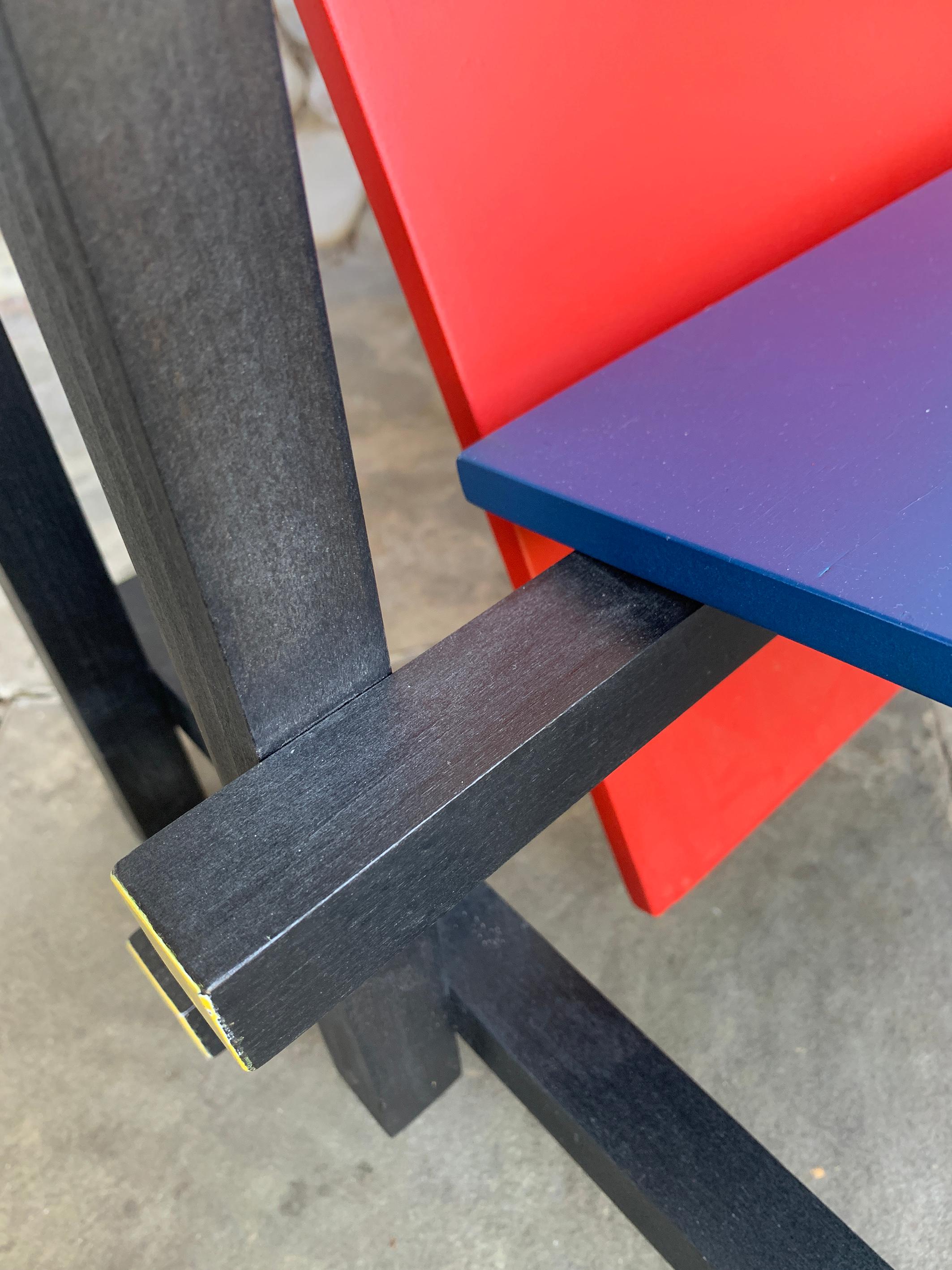 Oak Red & Blue De Stijl Armchair by Gerrit Rietveld, vintage 1970-80s For Sale