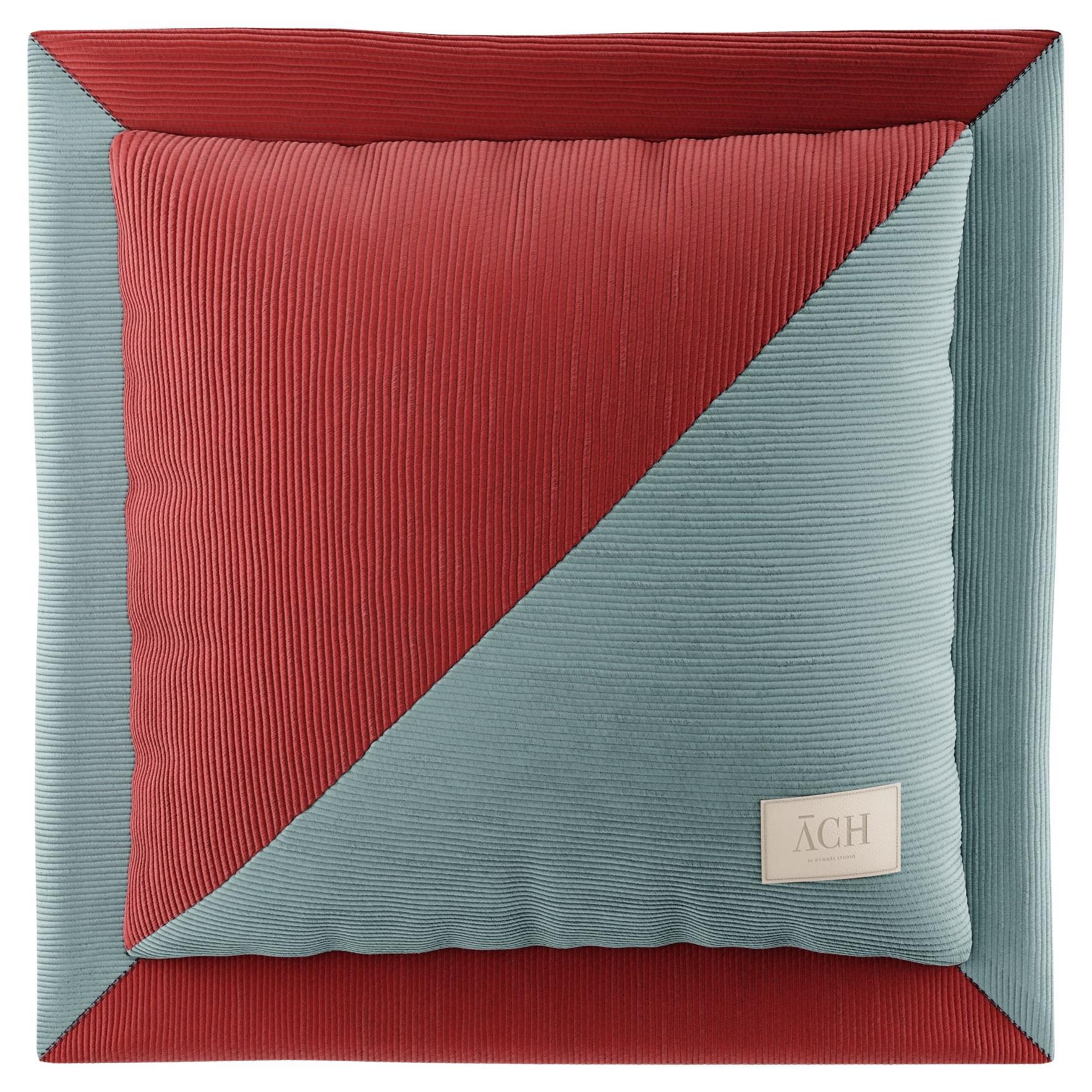 Red Blue Geometric Patchwork Throw Pillow, Modern Square Corduroy