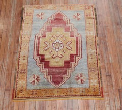 Red Blue Gray Carrot Antique Turkish Oushak Small Rug