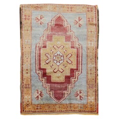 Red Blue Gray Carrot Antique Turkish Oushak Small Rug