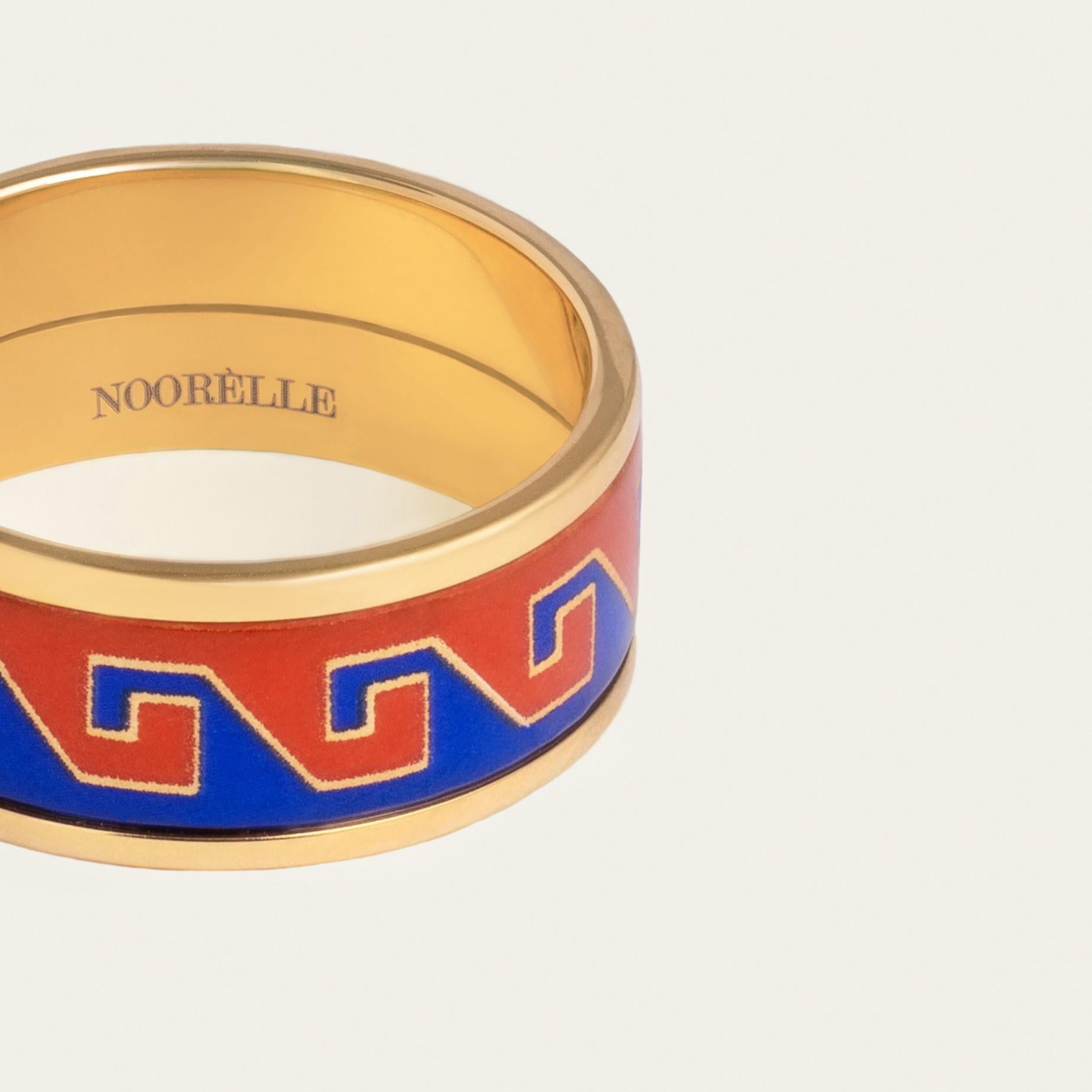 For Sale:  Red Blue Hand Painted Gold Plated Stainless Steel Band Ring with Fire Enamel 2