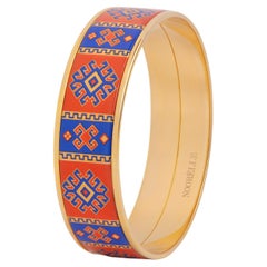 Red Blue Hand Painted Gold Plated Stainless Steel Bangle with Fire Enamel Detail