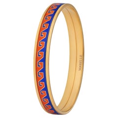 Red Blue Hand Painted Gold Plated Stainless Steel Thin Bangle with Fire Enamel 