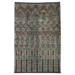 Handgefertigter moderner türkischer Teppich aus Wolle in Rot & Blau in geometrischem Design 6'2" x 9'5"
