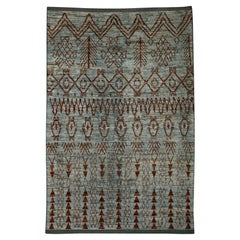 Red & Blue Handmade Wool Modern Turkish Rug in Geometric Design 6'2" x 9'5"