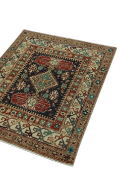 Türkischer Oushak-Teppich aus handgewebter Wolle in Rot & Blau 3'5" x 4'