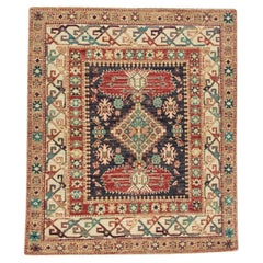 Red & Blue Handwoven Wool Turkish Oushak Rug 3'5" x 4'