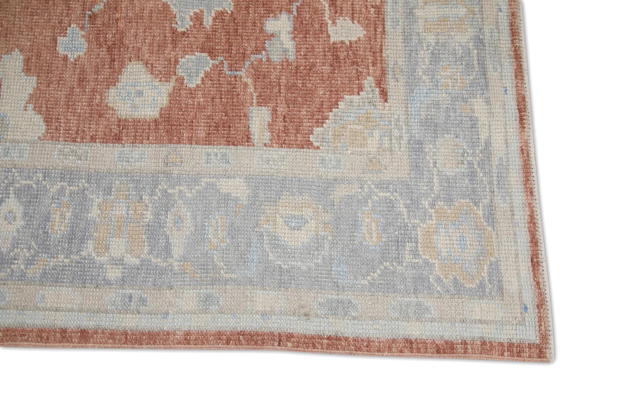 Vegetable Dyed Red & Blue Handwoven Wool Turkish Oushak Rug 5'3