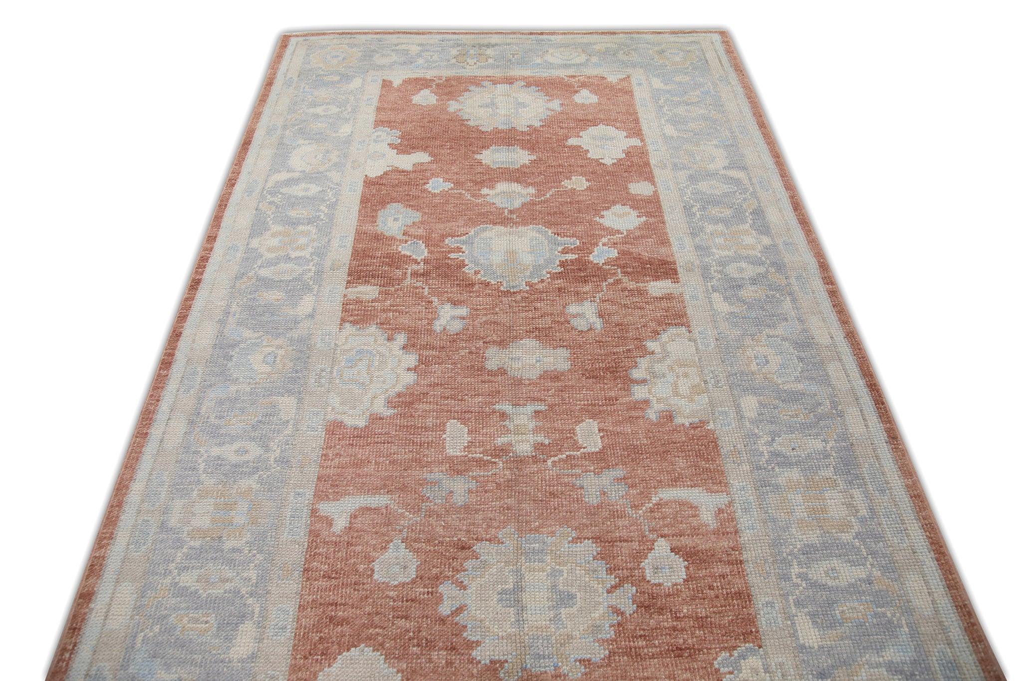 Contemporary Red & Blue Handwoven Wool Turkish Oushak Rug 5'3
