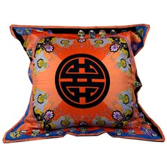 Retro Red, Blue, Orange, Lilac, Green and Yellow Versace Silk Scarf Upholstered Pillow