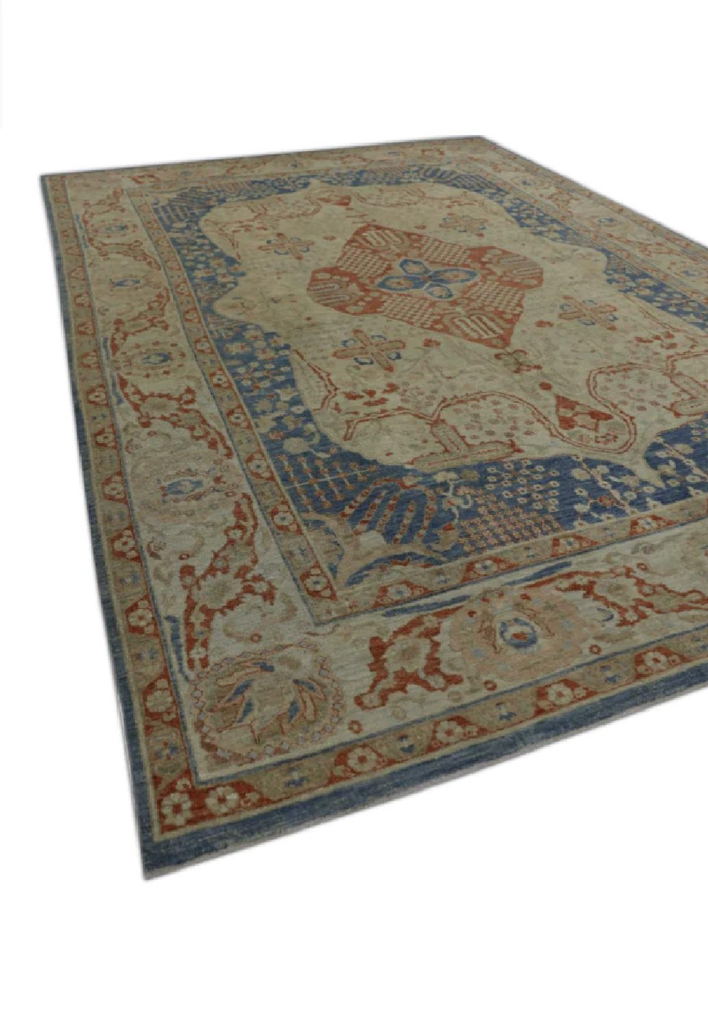 This modern finewoven Turkish Oushak rug is a stunning piece of art that has been handwoven using traditional techniques by skilled artisans. The rug features intricate patterns and a soft color palette that is achieved through the use of natural