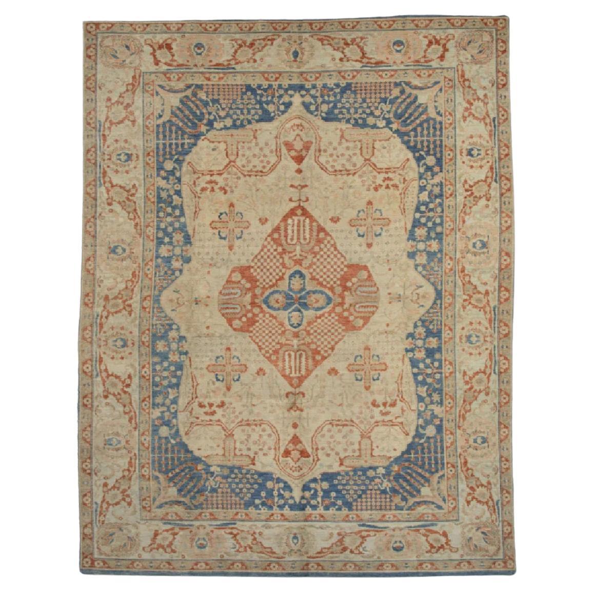 Red & Blue Turkish Finewoven Wool Oushak Rug 9'10" x 13'8" For Sale