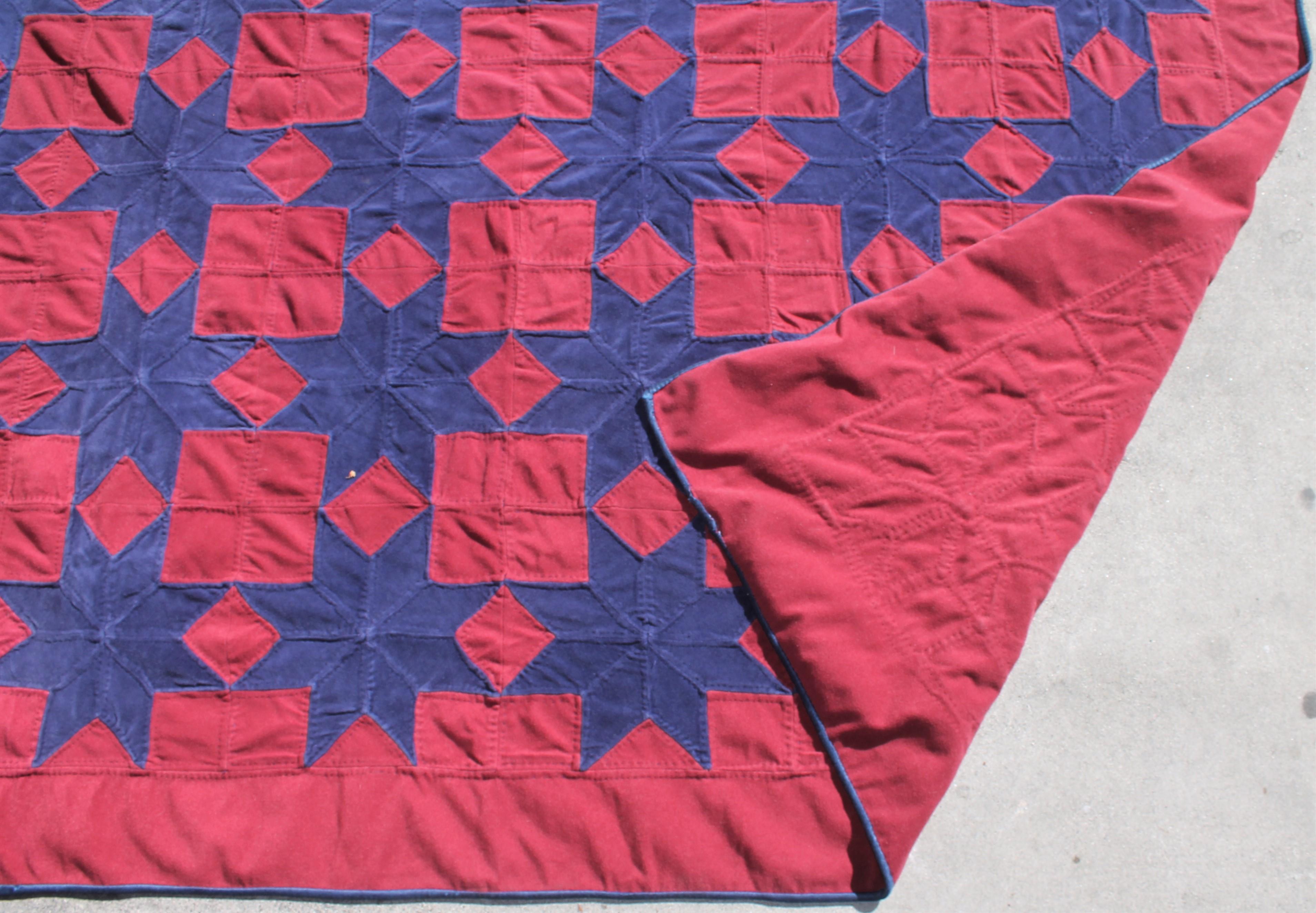 Adirondack Red & Blue Velvet Stars Quilt For Sale