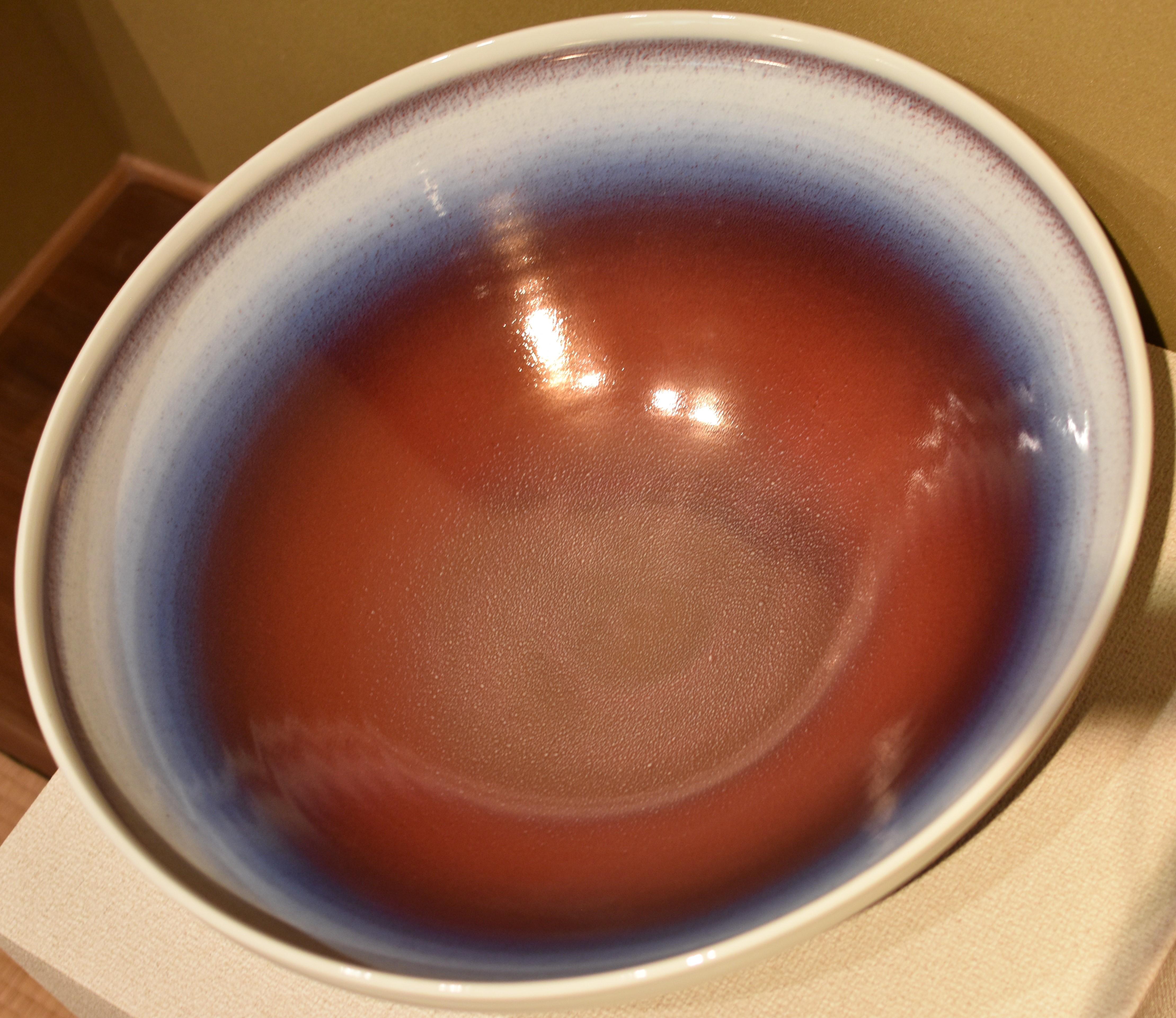 Red Blue White Hand-Glazed Porcelain Bowl by Japanese Contemporary Master Artist For Sale 5