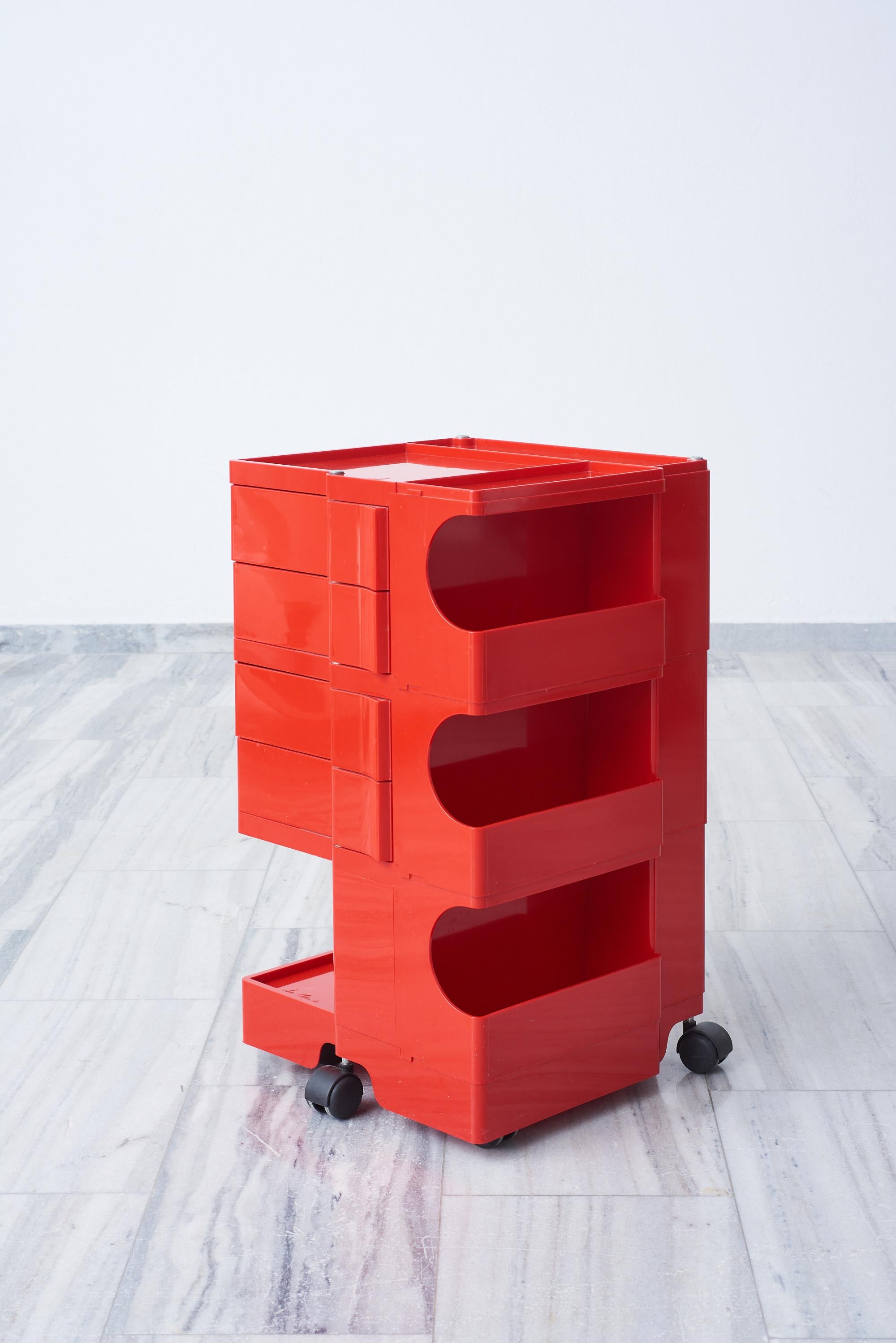 Italian Red Boby trolley by Joe Colombo for Bieffeplast For Sale