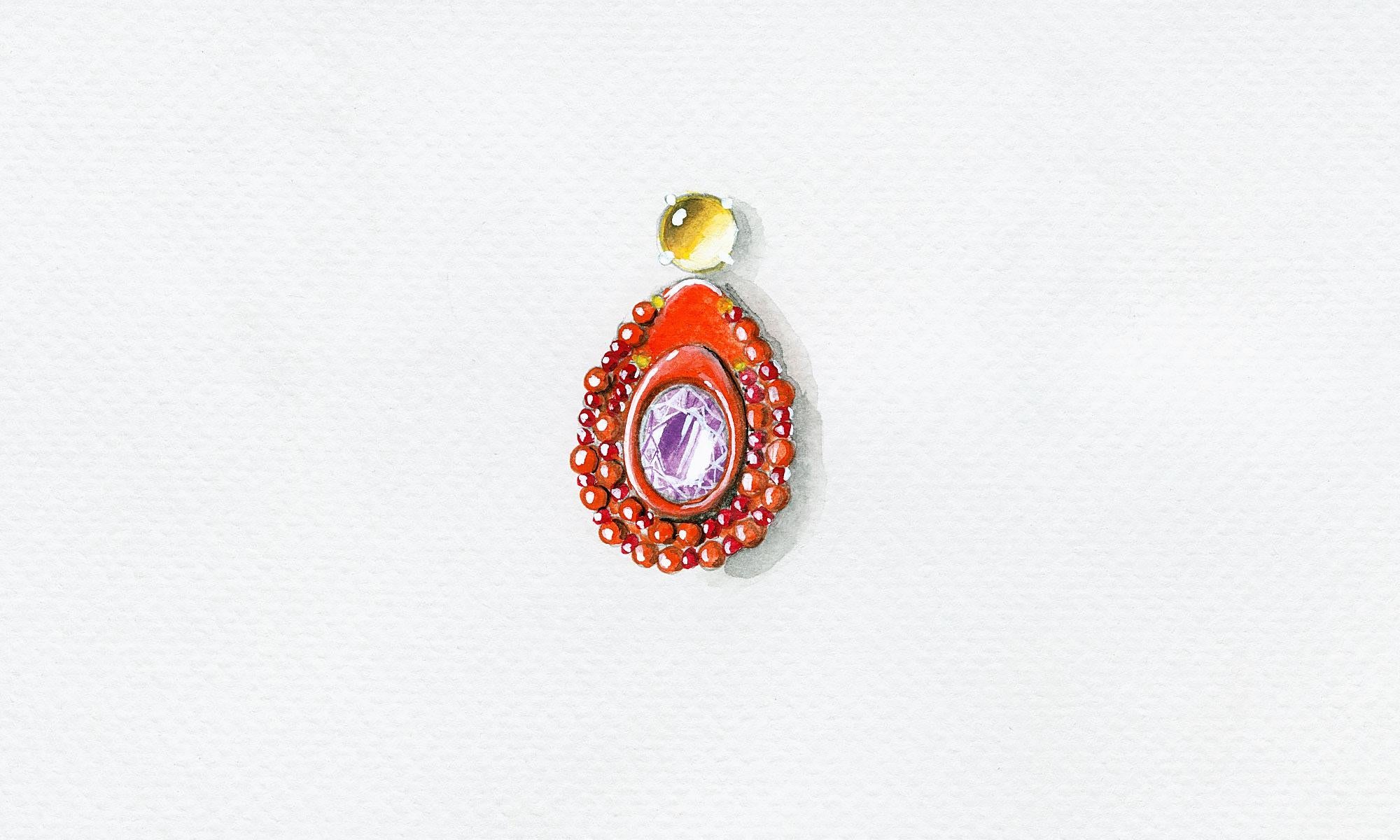 Red Bodyfurnitures Earrings, Citrines, Amethysts, Coral, Rubellites, Gold 18kt In New Condition In Bolzano, BZ
