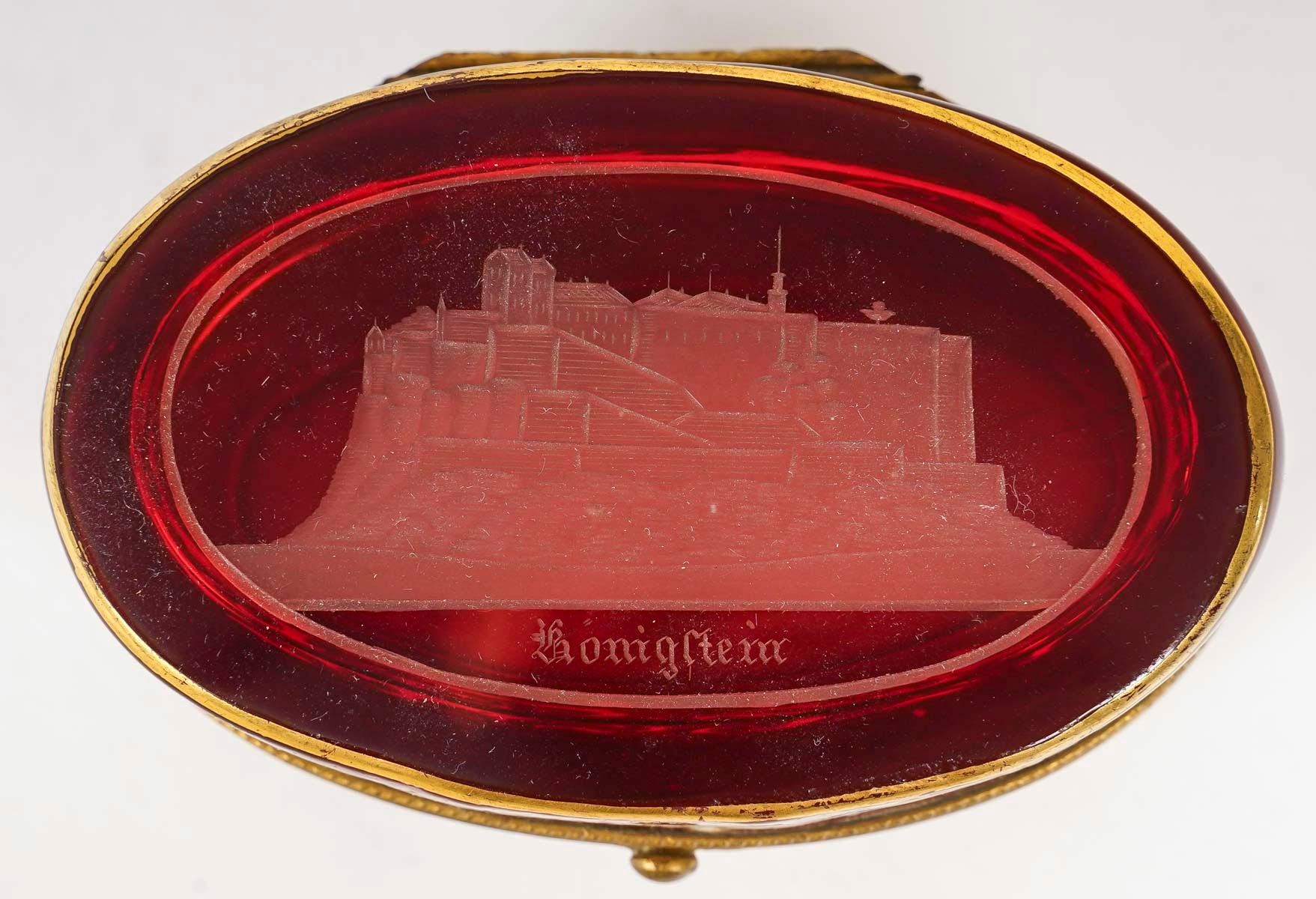 French Red Bohemian Crystal Enamelled Box, 19th Century, Napoleon III Period. For Sale