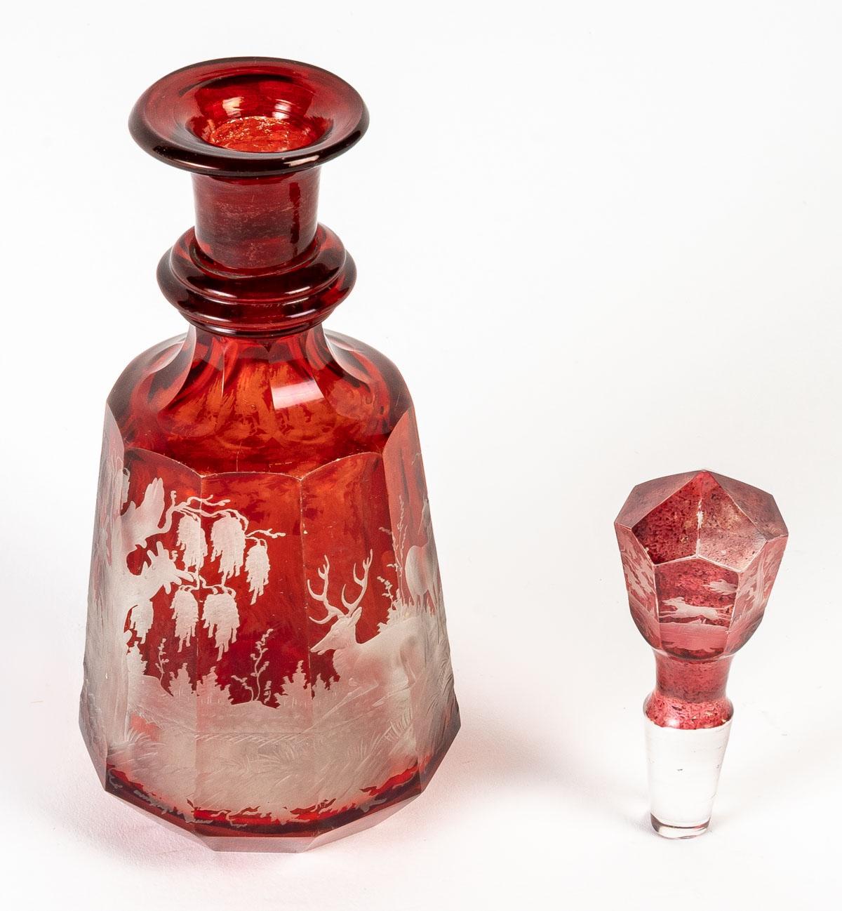 Service en cristal de Bohème rouge, 19e siècle Bon état - En vente à Saint-Ouen, FR