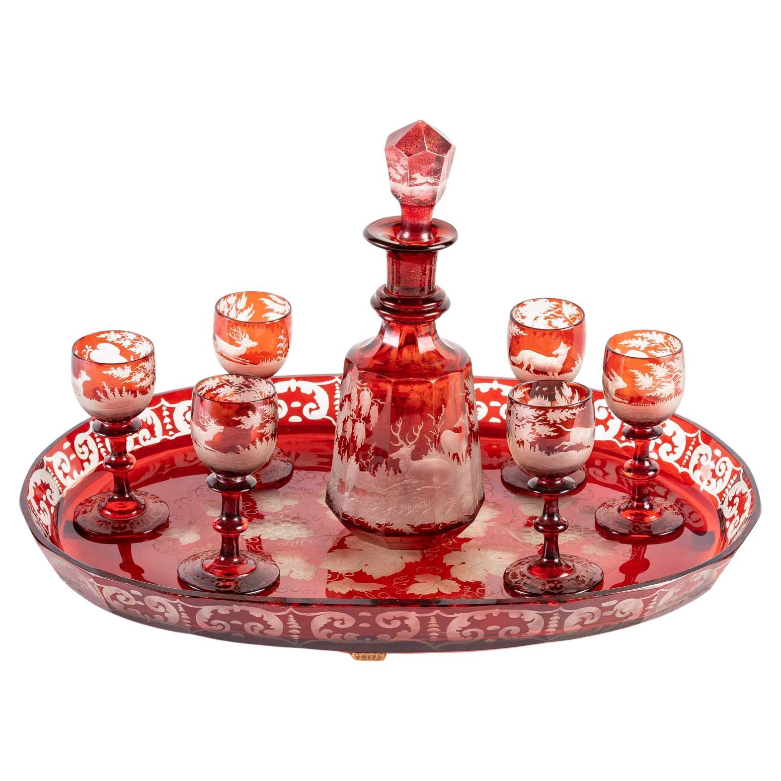 Red Bohemian Crystal Service Set, 19th Century For Sale