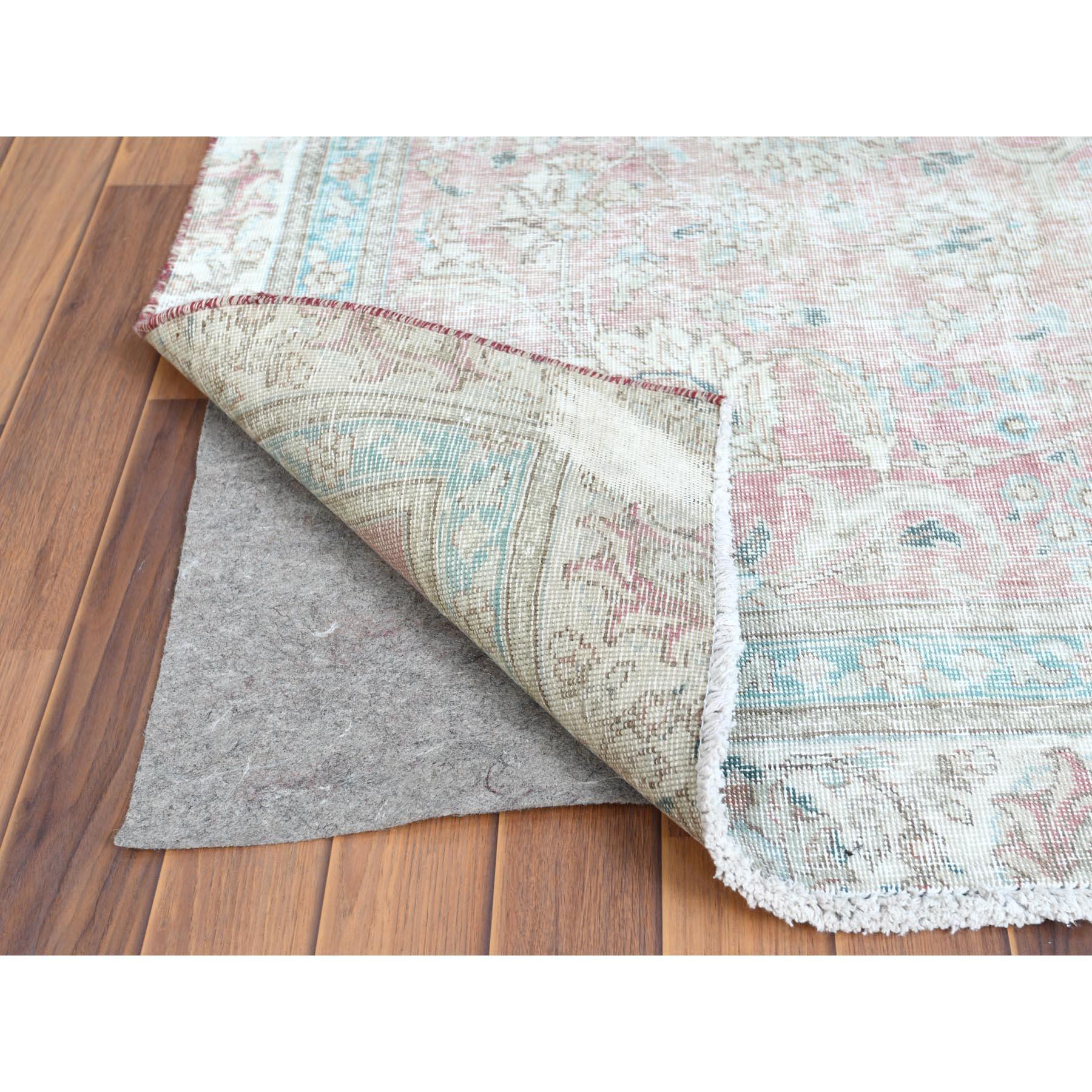 Hand-Knotted Red Bohemian Sheared Low Old Persian Tabriz Medallion Organic Wool Oriental Rug