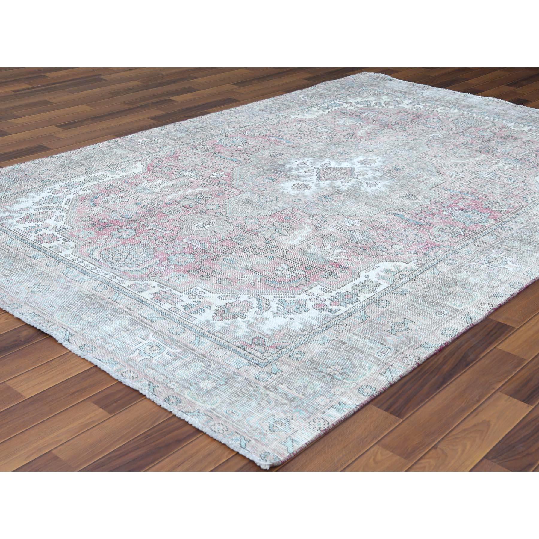 Medieval Red Bohemian Sheared Low Semi Antique Persian Tabriz Pure Wool Oriental Rug For Sale