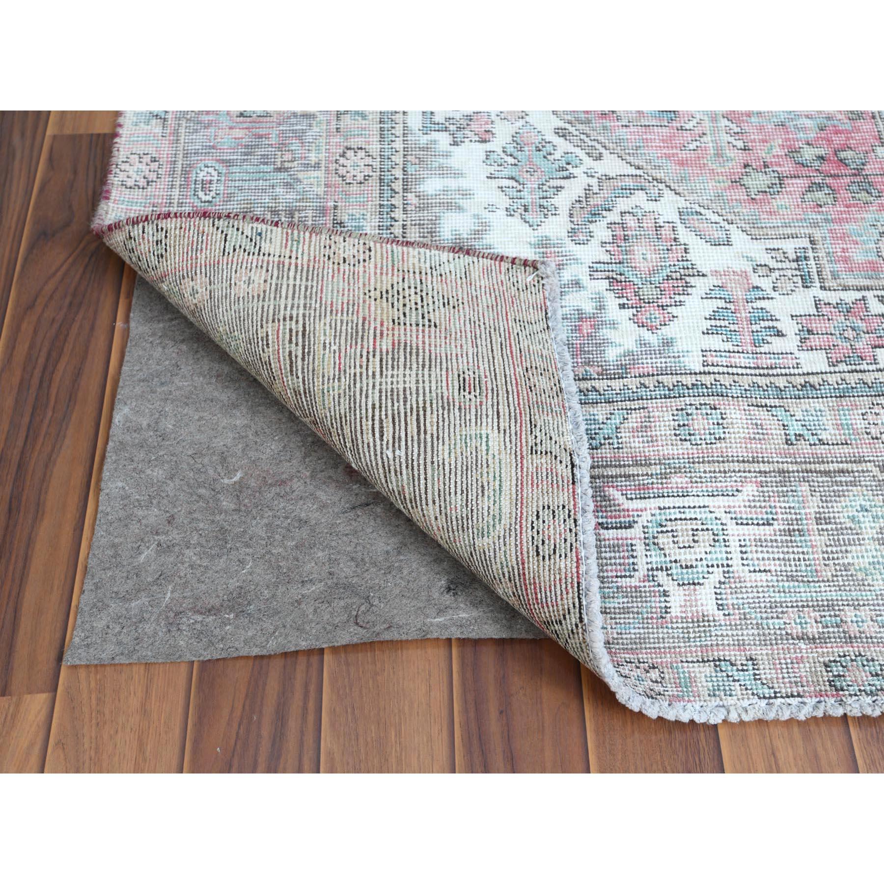 Hand-Knotted Red Bohemian Sheared Low Semi Antique Persian Tabriz Pure Wool Oriental Rug