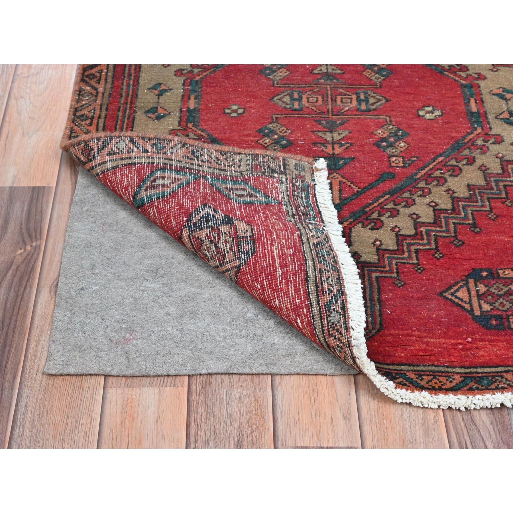 Medieval Red Bohemian Vintage Northwest Persian Abrash Clean Hand Knotted Wool Runner Rug