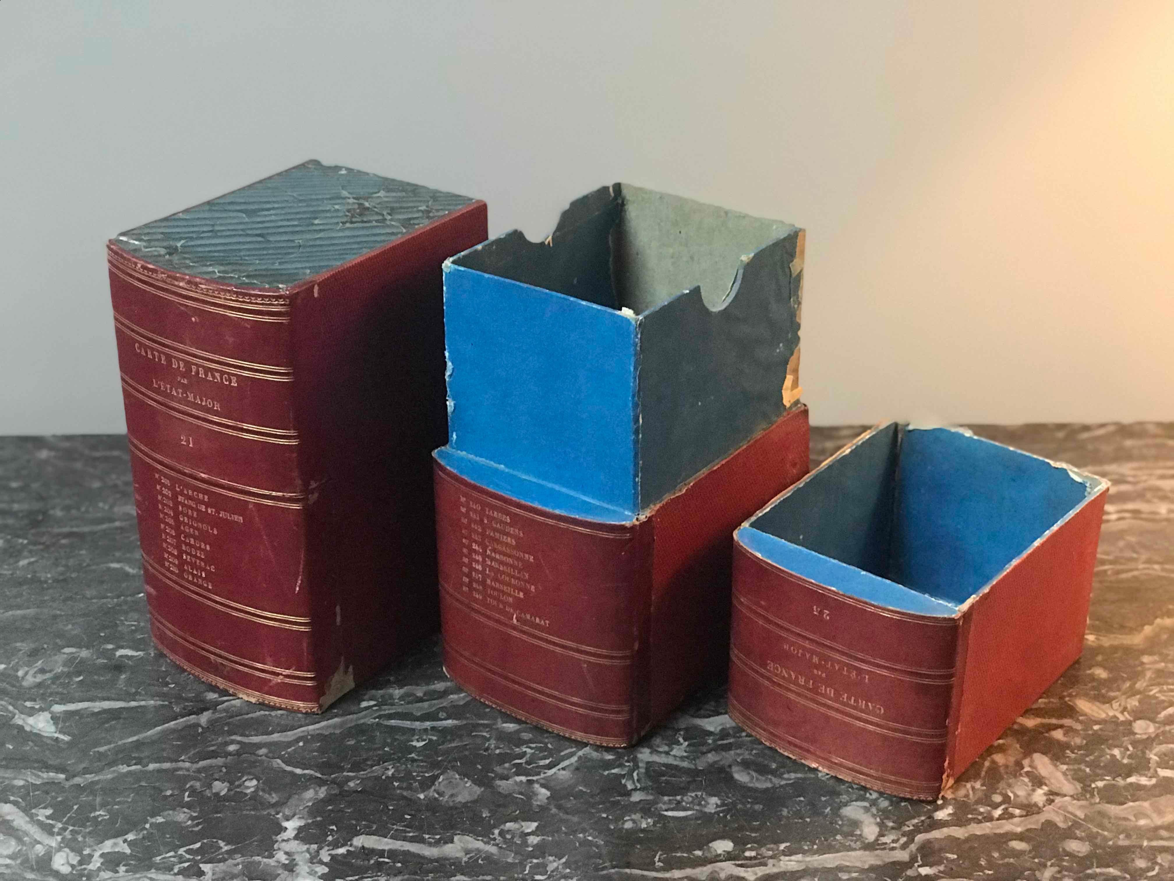 English Red Book Boxes with Blue Interior For Sale