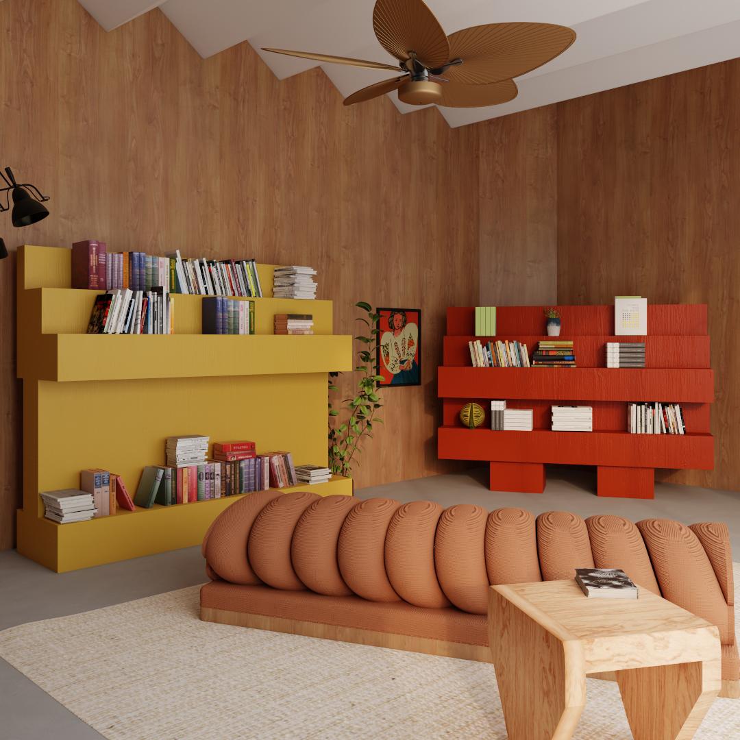 Wood Red Bookcase by Rejo Studio For Sale